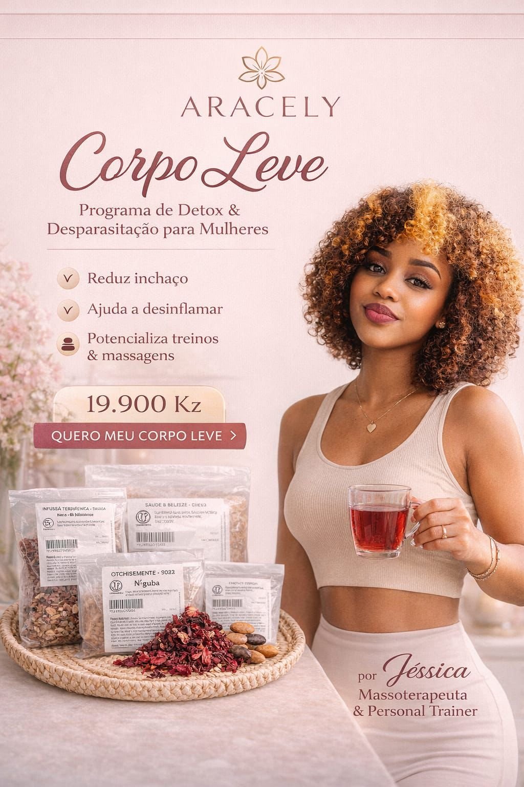 Aracely Corpo Leve Programa de Detox & Desparasitação para Mulheres por Jéssica – Massoterapeuta & Personal Trainer | Marca Aracely